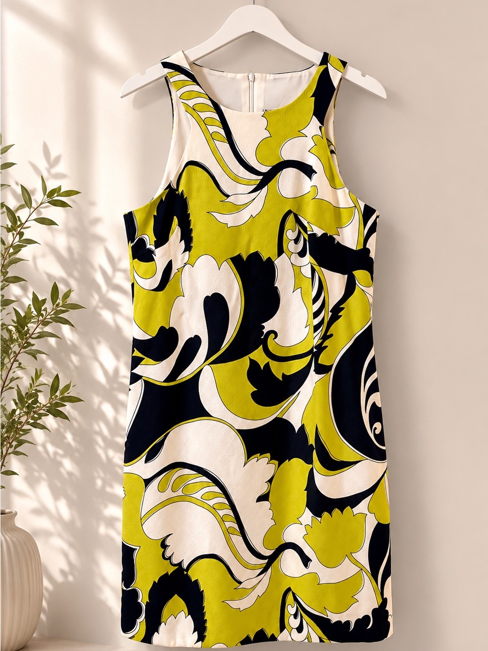 Trina Turk Lime Green Black White Abstract Print Sleeveless Shift Dress Size 4 - Picture 3 of 6